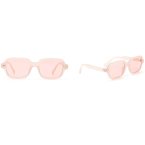 CHNNO1 Modische Unisex-Sonnenbrille, quadratisch, für Herren und Damen, modisch, kleiner Rahmen, gelbe Sonnenbrille, Retro, Nietbrille, UV400, Rosa-Rosa von CHNNO1
