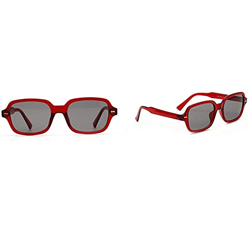 CHNNO1 Modische Unisex-Sonnenbrille, quadratisch, für Herren und Damen, modisch, kleiner Rahmen, gelbe Sonnenbrille, Retro, Nietbrille, UV400, Rot-Grau von CHNNO1