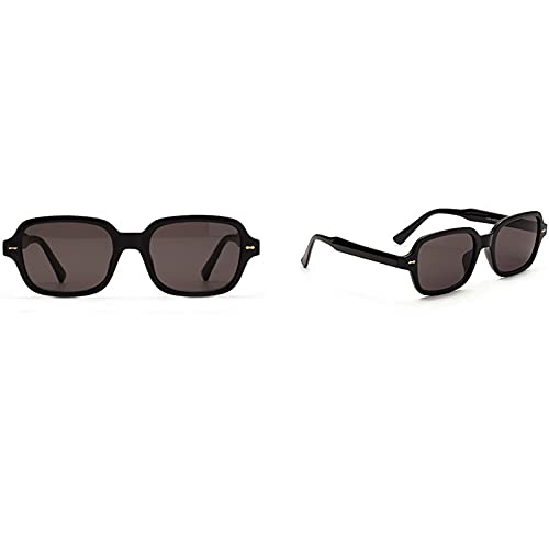 CHNNO1 Modische Unisex-Sonnenbrille, quadratisch, für Herren und Damen, modisch, kleiner Rahmen, gelbe Sonnenbrille, Retro, Nietbrille, UV400, Schwarz-Schwarz von CHNNO1