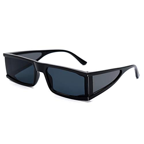 CHNNO1 Modische rechteckige kleine Sonnenbrille für Damen, spiegelnd, silberfarben, schwarz, transparente Gläser, einteilig, Punk, Herren-Schatten, UV400, 2 von CHNNO1