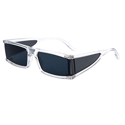 CHNNO1 Modische rechteckige kleine Sonnenbrille für Damen, spiegelnd, silberfarben, schwarz, transparente Gläser, einteilig, Punk, Herren-Schatten, UV400, 3 von CHNNO1