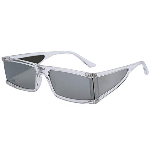 CHNNO1 Modische rechteckige kleine Sonnenbrille für Damen, spiegelnd, silberfarben, schwarz, transparente Gläser, einteilig, Punk, Herren-Schatten, UV400, 4 von CHNNO1