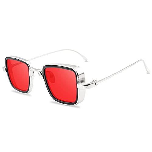 CHNNO1 Sonnenbrille Mode Herren Damen Designer Retro Quadratisch Metallrahmen Sonnenbrille UV400 Brille, C10silverred von CHNNO1
