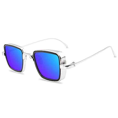 CHNNO1 Sonnenbrille Mode Herren Damen Designer Retro Quadratisch Metallrahmen Sonnenbrille UV400 Brille, C12silverblue von CHNNO1