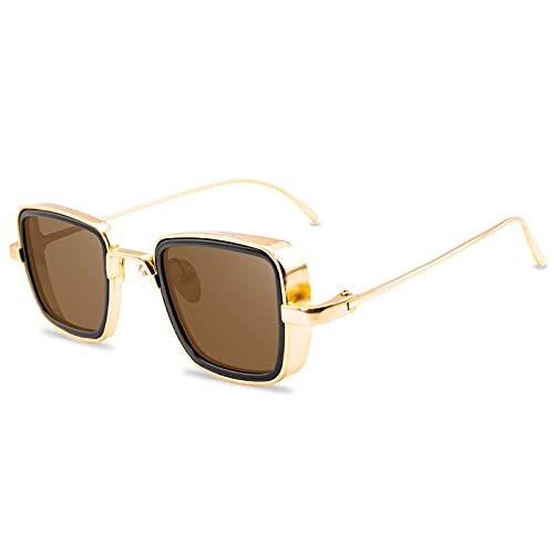 CHNNO1 Sonnenbrille Mode Herren Damen Designer Retro Quadratisch Metallrahmen Sonnenbrille UV400 Brille, C5goldtea von CHNNO1