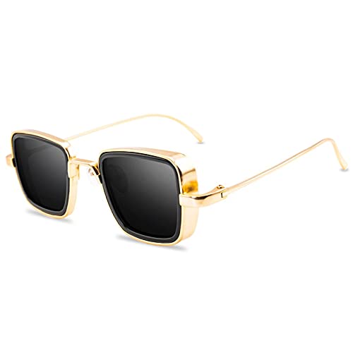 CHNNO1 Sonnenbrille Mode Herren Damen Designer Retro Quadratisch Metallrahmen Sonnenbrille UV400 Brille, C6goldgrau von CHNNO1