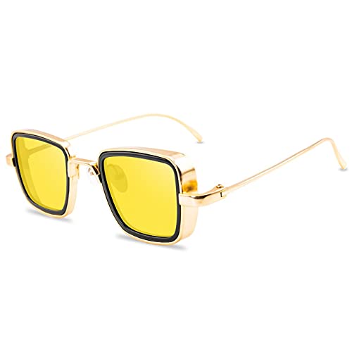 CHNNO1 Sonnenbrille Mode Herren Damen Designer Retro Quadratisch Metallrahmen Sonnenbrille UV400 Brille, C8goldyellow von CHNNO1