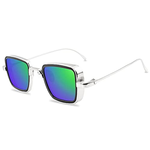 CHNNO1 Sonnenbrille Mode Herren Damen Designer Retro Quadratisch Metallrahmen Sonnenbrille UV400 Brille, C9silvergreen von CHNNO1