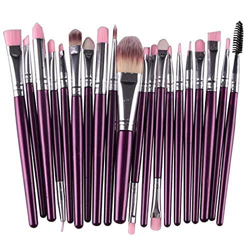 Set mit 20 Make-up-Pinseln, Kunststoffgriffen, weiches synthetisches Haarpuder, Grundierung, Lidschatten, Make-up-Pinsel, Kosmetik, Lila, Silber von CHNNO1