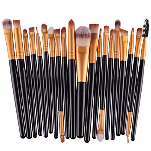Set mit 20 Make-up-Pinseln, Kunststoffgriffen, weiches synthetisches Haarpuder, Grundierung, Lidschatten, Make-up-Pinsel, Kosmetik, SchwarzGold von CHNNO1