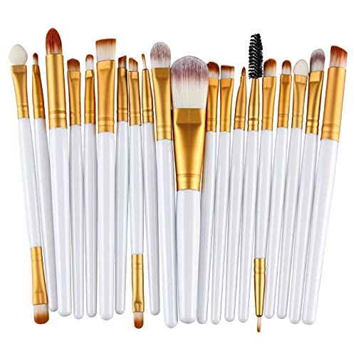 Set mit 20 Make-up-Pinseln, Kunststoffgriffen, weiches synthetisches Haarpuder, Grundierung, Lidschatten, Make-up-Pinsel, Kosmetik, Weiß von CHNNO1