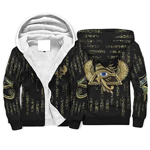 CHNOT Ägyptisches Auge des Horus Herren Kapuzenpullover mit Reißverschluss Kapuzen Jacke Pullover Verdicken Wärme Fleecejacke Sweatjacke mit Kapuze Basic Outdoorjacke Sweatshirt White L von CHNOT