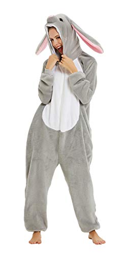 CHOBES Tier Pyjama Einteiler für Damen Herren Teens Halloween Cosplay Kostüm Weihnachten Verkleidung mit Reißverschluss, hase, Medium von CHOBES