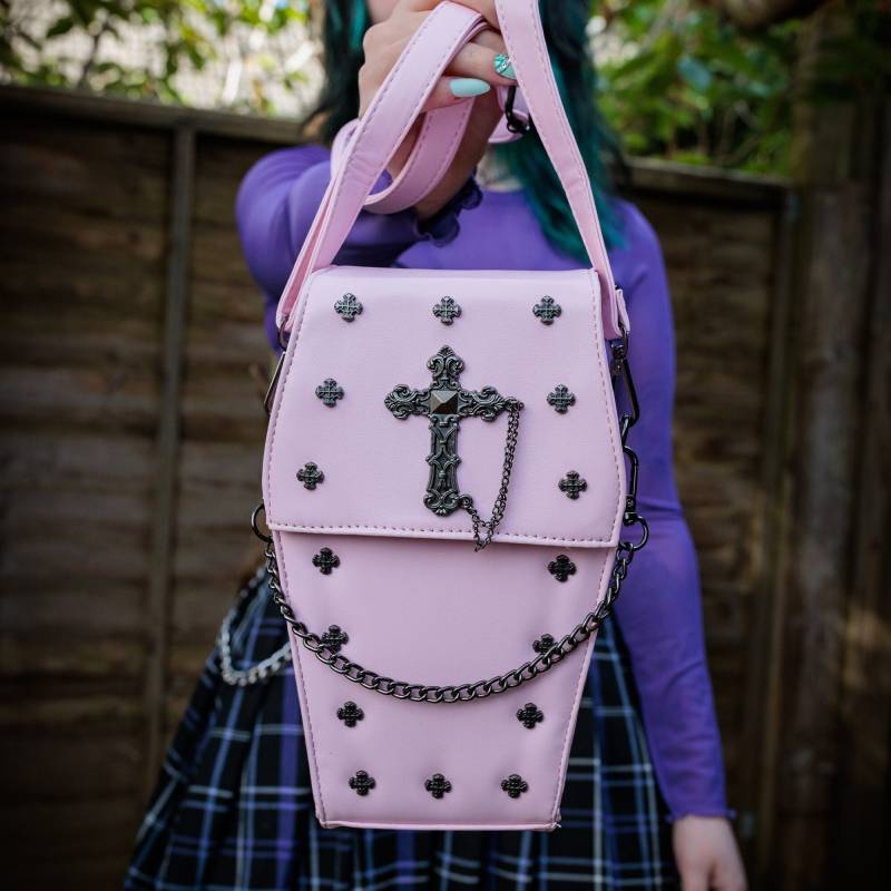 Gothx Mini Pastel Pink Vegan Goth Gothic Kreuz Sarg Kette Tasche - Soft Grunge Pastelcore Witchy Geschenk von gothxuk