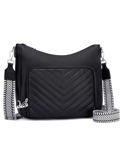 CHOLISS Große Umhängetasche mit integrierter Brieftasche, Schwarz von CHOLISS