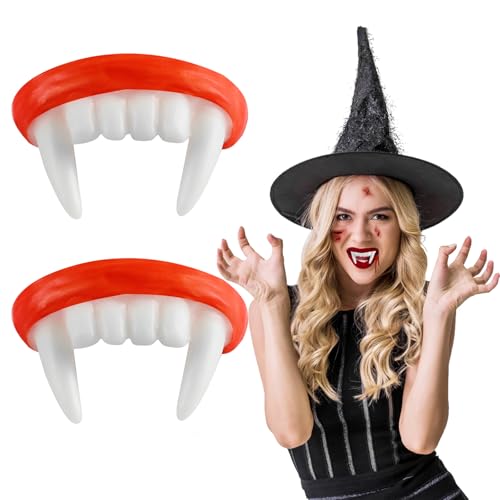 2 Stück Vampirzähne Reißzähne, Wiederverwendbare Vampirgebiss, Halloween Vampir Zähne, Fangzähne Vampir für Kinder Erwachsene, Vampire Fangs für Halloween Cosplay Karneval Kostüm Fasching Party von CHONGQILAO