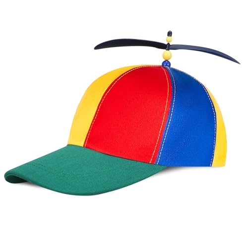 CHONGQILAO Propeller Mütze für Erwachsene, Baseball Cap mit Propeller, Lustige Propellerkappe, Bunte Patchwork Hut, Helikopter Cap, Größenverstellbar, für Partys Karneval Festivals und KostüMpartys von CHONGQILAO