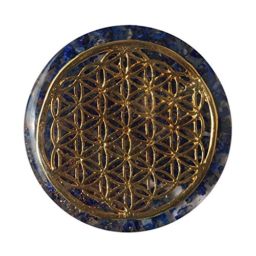 CHONIT Orgonit-Anhänger, Kristallhalskette mit Symbol Blume des Lebens u. Halsband und Tasche, Schutz-Anhänger, Reiki-Anhänger, Großer Kristallstein Frau u. Mann (Lapis Lazuli (Blau)) von CHONIT