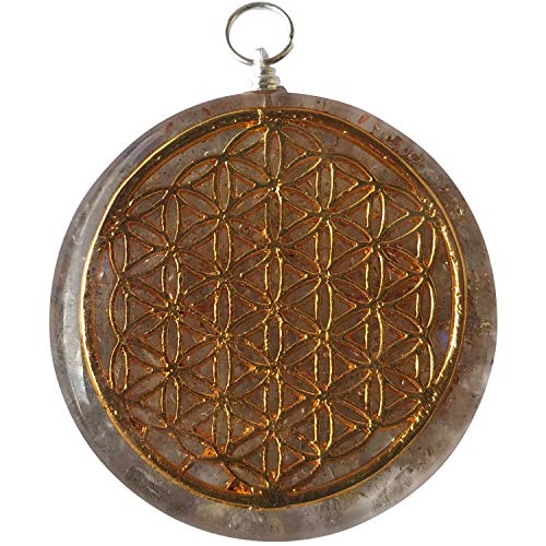 CHONIT Orgonit-Anhänger, Kristallhalskette mit Symbol Blume des Lebens u. Halsband und Tasche, Schutz-Anhänger, Reiki-Anhänger, Großer Kristallstein Frau u. Mann (Labradorite (Grau)) von CHONIT