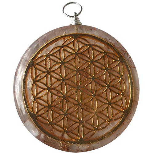 CHONIT Orgonit-Anhänger, Kristallhalskette mit Symbol Blume des Lebens u. Halsband und Tasche, Schutz-Anhänger, Reiki-Anhänger, Großer Kristallstein Frau u. Mann (Selenite (Weiß)) von CHONIT