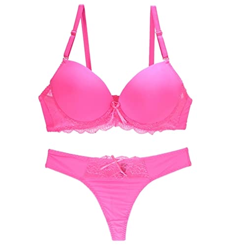 CHOUBAGUAI Damen Unterwäsche Spitze Tangas Dessous Set Sexy Blau Rosa Lila Weiß BH Panty-Pink, 90C von CHOUBAGUAI