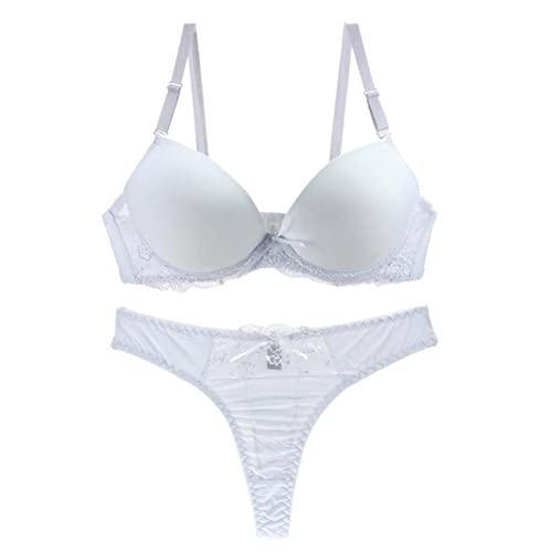 CHOUBAGUAI Damen Unterwäsche Spitze Tangas Dessous Set Sexy Blau Rosa Lila Weiß BH Panty-Weiß,75B von CHOUBAGUAI