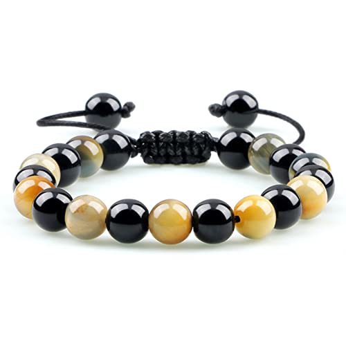 CHOUBAGUAI Herren-Perlenarmband, natürliches Tigerauge, Obsidian, Lavastein, geflochten, Yoga-Armbänder für Frauen, Cassic Modeschmuck, buntes Tigerauge von CHOUBAGUAI