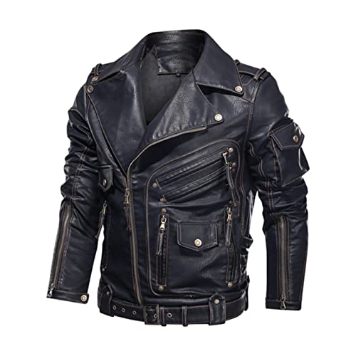 CHOUBAGUAI Herren-Winter-Lederjacke, Motorrad-PU-Lederjacke, Herren, cooler Reißverschluss, mehrere Taschen, Leder-Fahrradmäntel, Schwarz, M von CHOUBAGUAI