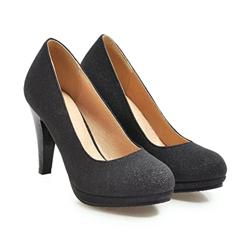 CHOUBAGUAI Modische High Heels Damen High Heels Luxus Gold und Silber High Heels Hochzeit Party Büro Schuhe Damen Übergröße Frühling Herbst Schwarz, 6 von CHOUBAGUAI