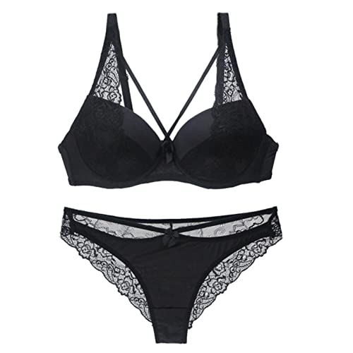 CHOUBAGUAI Sexy 3/4 Cup Spitze Unterwäsche Set Push Up BH Set Sexy Spitze Dessous Set - Schwarz, 95D von CHOUBAGUAI