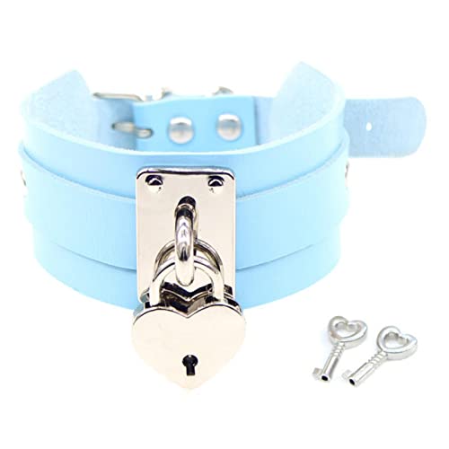 CHOUBAGUAI Sexy Herz Choker Lock Schlüssel Halsband Gothic Choker Halskette Frauen Gothic Vorhängeschloss Leder Chocker Punk Schmuck - Blau von CHOUBAGUAI