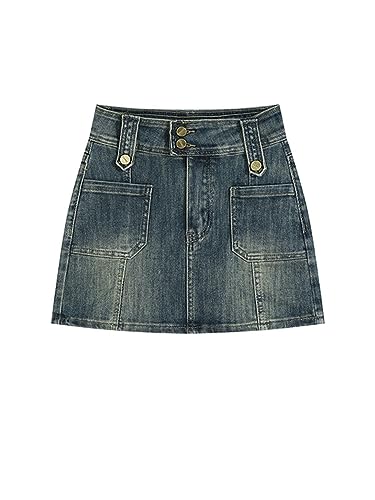 Damen Cargo Jeansrock Y2k Sommer Dunkelblau Kurzer Rock Harajuku Koreanische 90er Jahre Mode Vintage A-Linie Minirock Kleidung-Dunkelblau-S von CHOUBAGUAI