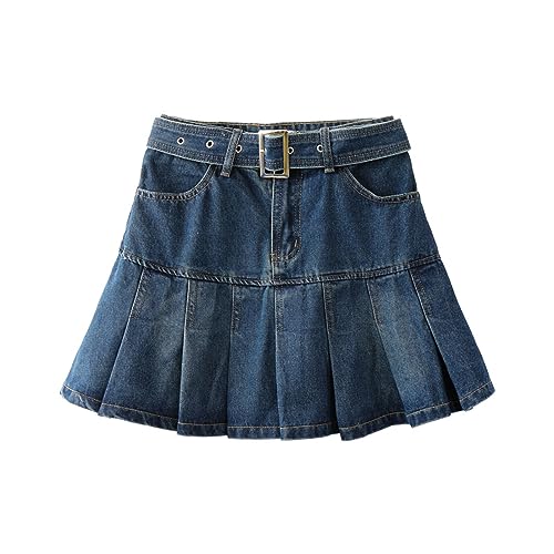 Kawaii Y2k Denim Faltenrock Damen Mode Lässig Mädchen Hohe Taille Schlank Gothic Harajuku Übergroßer Mini A-Linie Rock-1-M von CHOUBAGUAI