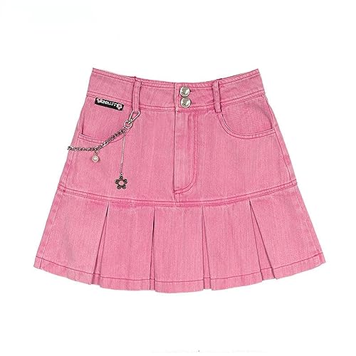 Rock Damen Skort Mädchen Kawaii Punk Sommerkleidung Rosa Y2k Röcke Damen Minirock Jeansrock Röcke-Rosa-XXL von CHOUBAGUAI