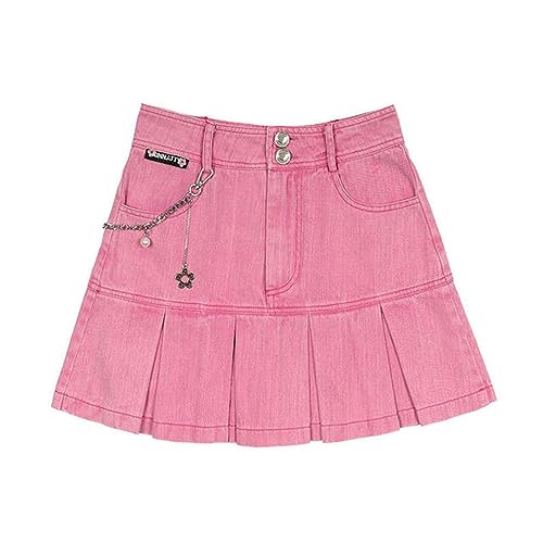 Rosa Y2k-Jeansröcke für Damen, hohe Taille, Jeansrock, Tutu, Damen-Skort, E-Girl, Kawaii, Punk, Sommerkleidung, Faltenrock, Rosa, M von CHOUBAGUAI