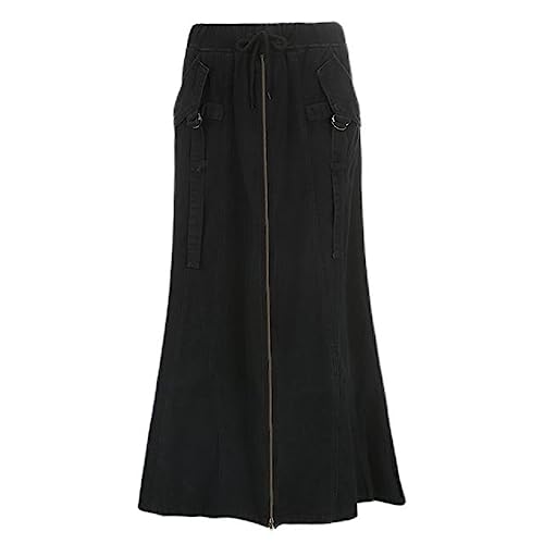 Y2k-Jeansrock für Damen, Grunge-Reißverschluss, niedrige Taille, Lange Röcke mit Taschen, 2000er-Jahre-Ästhetischer Cargo-Rock, Streetwear, wie auf dem Foto Gezeigt, M von CHOUBAGUAI