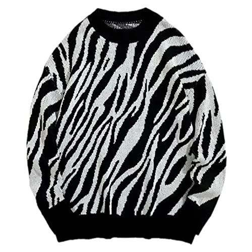 CHOUX Zebra Pullover Herren Herbst Neu Hip Hop Harajuku Streetwear Vintage Pullover Lose Mode Pullover Strick Paare Große Größe Strick-Schwarz, XXL von CHOUX
