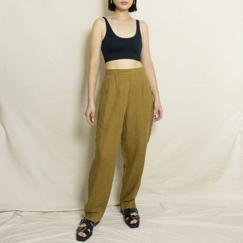Vintage Leinenhose | Gebrannter Ocker Us 4 Verjüngte Gerader Beinge Hoch Taillierte Hose Brauner Senf von CHOYSTUDIOnyc