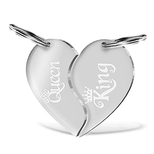 CHRISCK design 2 Schlüsselanhänger Paar mit Gravur Queen & King aus Acrylglas Valentinstaggeschenk für Freund Freundin Idee zum Valentinstag für Partner von CHRISCK design
