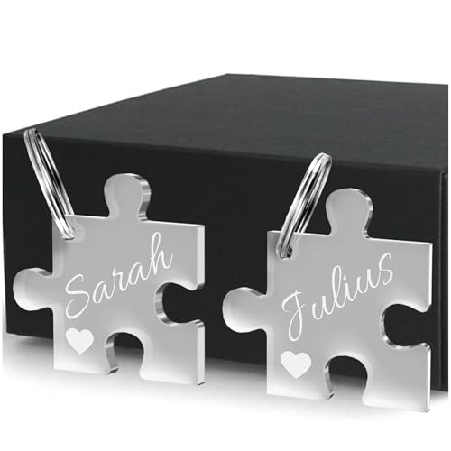 CHRISCK design 2 Schlüsselanhänger Puzzle mit deiner persönlichen Gravur Spruch oder Namen schöne Geschenkidee aus massivem Acrylglas Geschenke für Paare, Freund, Freundin von CHRISCK design