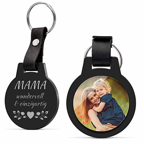 CHRISCK design Schlüsselanhänger mit Foto und echter Gravur - Muttertagsgeschenk für die beste Mama der Welt - Fotogeschenk für Männer Frauen Paare Freund - personalisierter Autoschlüsselanhänger von CHRISCK design