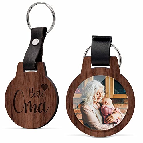 CHRISCK design Schlüsselanhänger mit Foto und Gravur aus Voll Holz - absolut kratzfest! Anhänger mit vielen Motiven z.B. für Schwester Bruder Opa Paare - personalisiertes Geschenk Oma von CHRISCK design