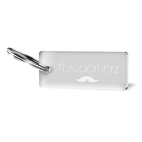 CHRISCK design Schlüsselanhänger Rechteckig Gravur mit ''Bruderherz'' aus massivem Acryl schöne Geschenk-idee für Freunde, Freund, Bruder, Familie von CHRISCK design