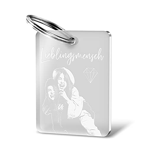 CHRISCK design Schlüsselanhänger aus Acrylglas mit Fotogravur Dog Tag Gravur Partner Geschenk mit Bild für Sie und Ihn (Anhänger mit Foto) von CHRISCK design