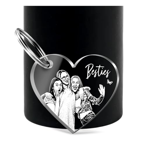 CHRISCK design Schlüsselanhänger mit Foto Gravur in Herz Form personalisiert - Partner Liebesgeschenk - Geschenk Paar - Geschenkidee Freund Freundin Besties Jahrestag - Glücksbringer Auto von CHRISCK design