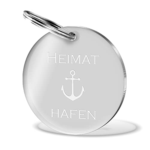 CHRISCK design Schlüsselanhänger rund ''Heimathafen'' mit Anker Gravur aus massivem Acryl Geschenk-idee für Freund, Freundin Valentinstaggeschenke für Paare, Freunde Freundinnen von CHRISCK design