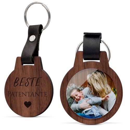 Schlüsselanhänger mit Foto und Gravur aus Voll Holz für die beste Patentante - Personalisierter Anhänger mit vielen Motiven z.B. für Schwester Bruder Oma Opa Paare - Geschenkidee mit Bild von CHRISCK design