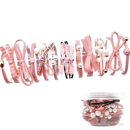 12 Teile/Set Perlen Haargummis für Frauen Süße Schleifen Blumen Elastisches Haarband Mädchen Breves Sets Gummi Haar Seil Ringe Pferdeschwanz (Farbe: B) von CHRISK