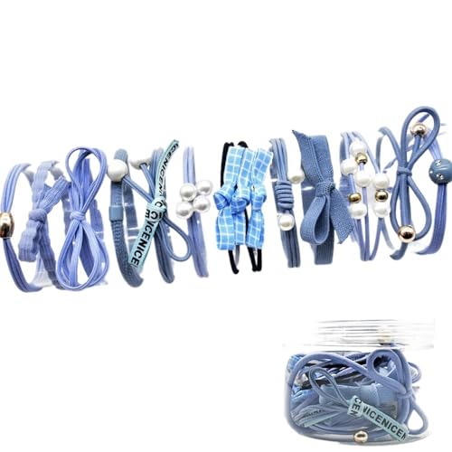 12 Teile/Set Perlen Haargummis für Frauen Süße Schleifen Blumen Elastisches Haarband Mädchen Breves Sets Gummi Haarseil Ringe Pferdeschwanz (Farbe: A) von CHRISK