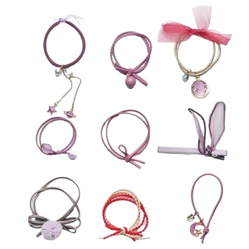 8/9/12/16/25PCS Frische Süße sternenhimmel Serie Maiden Elastische Haar Bands Band Blumen Pentagramm Kaninchen ohren Haar Clips (Color : B4-9PCS) von CHRISK